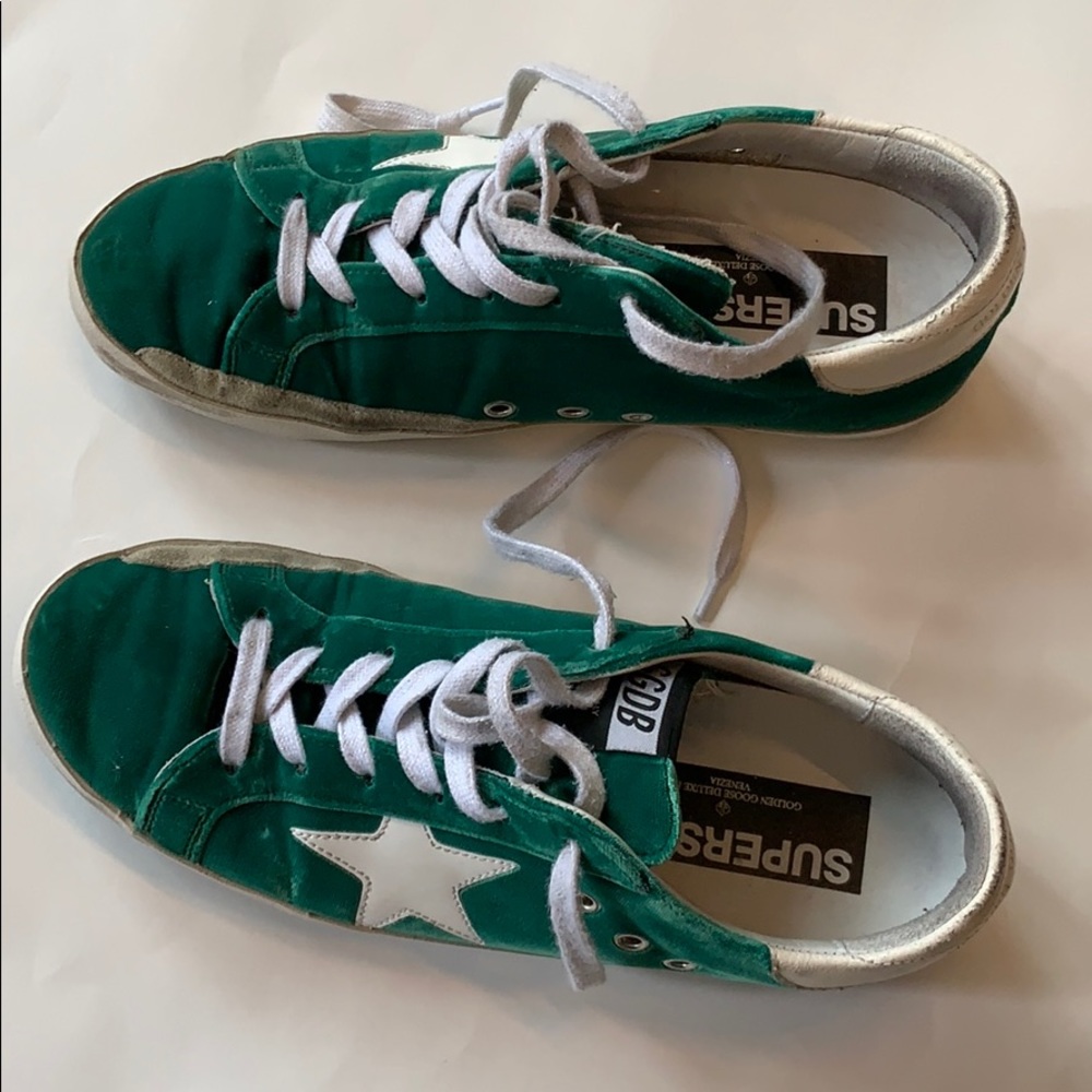 Emerald Green Velvet Golden Goose Superstars